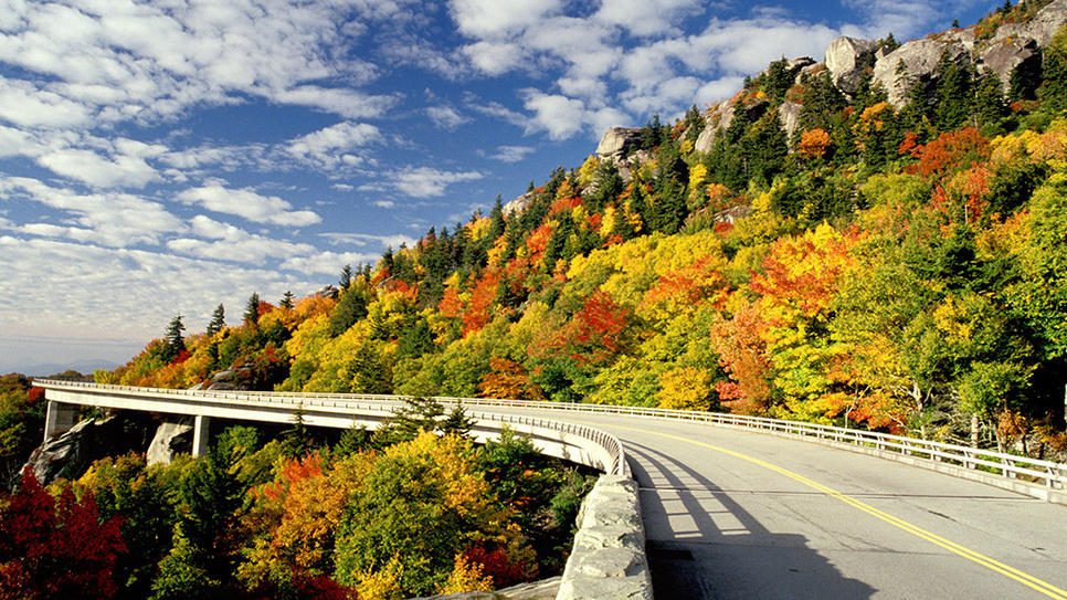 A viaduct on the Blue Ridge Parkway in autumn